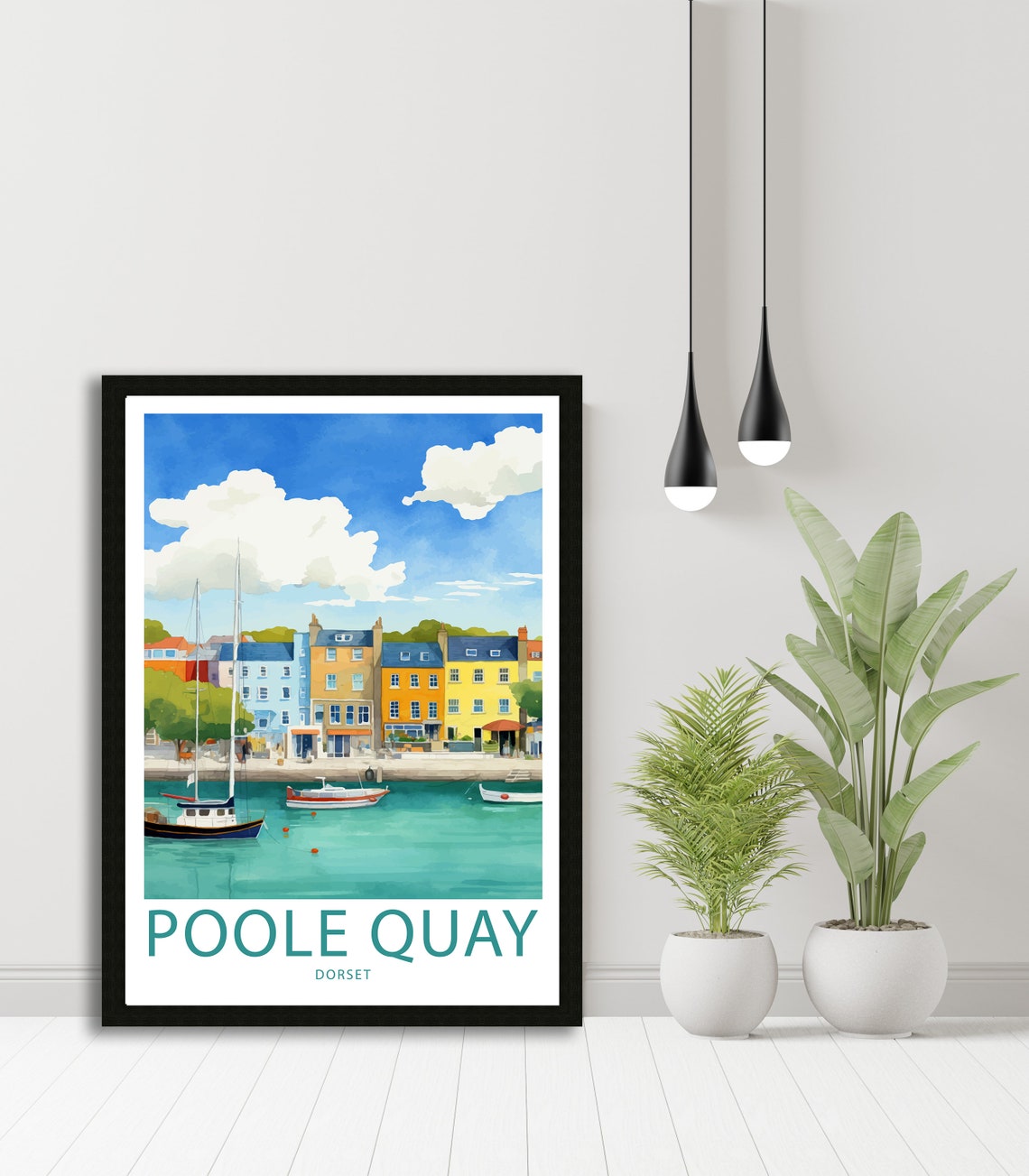 Poole Quay Dorset Harbour Boats Waterfront Illustrated Travel Poster - Image 4