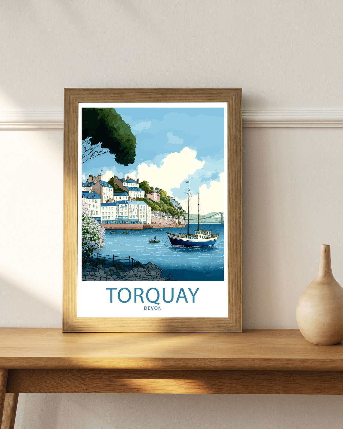 Torquay Devon Harbor Boats Seaside Cliffs Colorful Coast Poster - Image 4