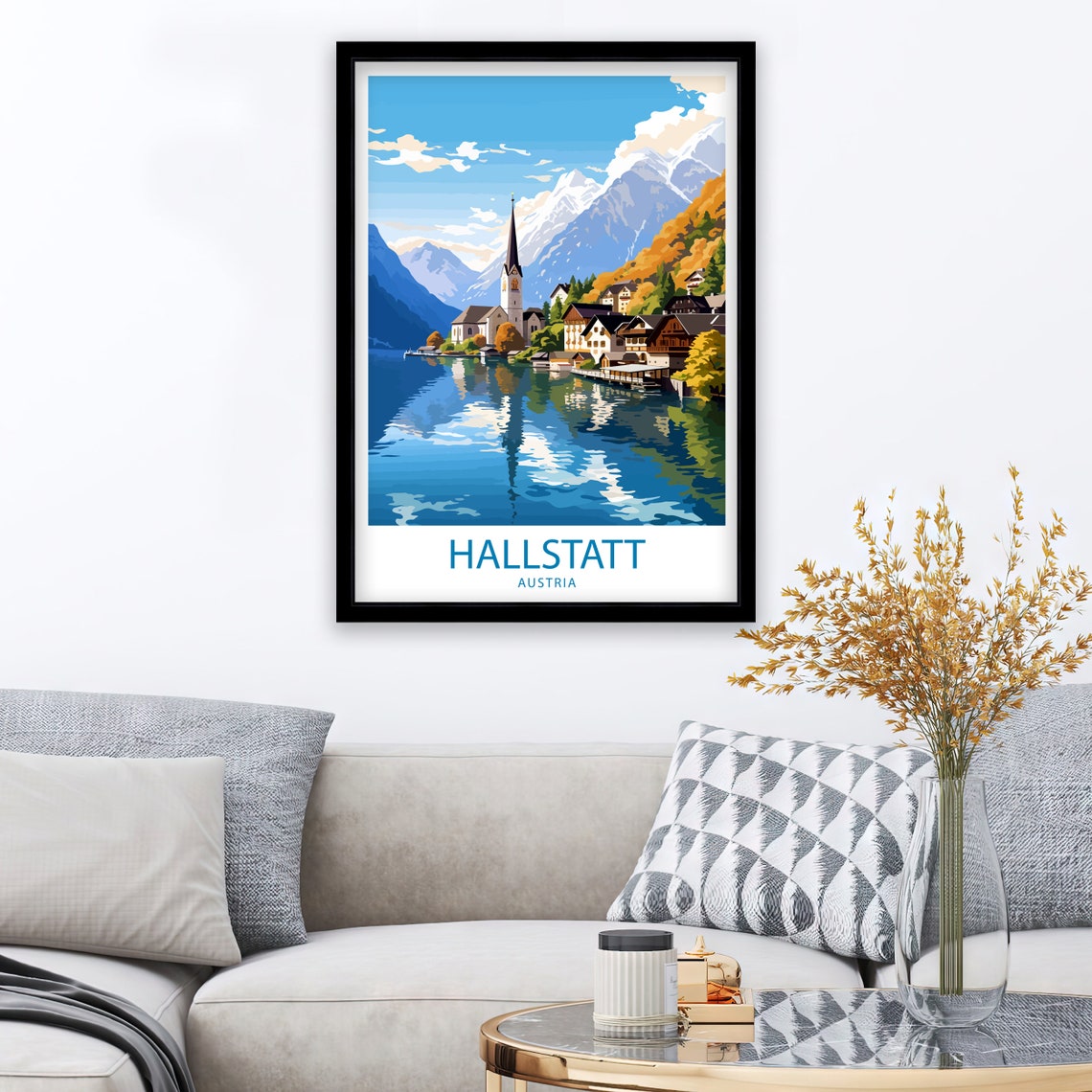 Hallstatt Austria Village on the Lake Beneath Alpine Peaks Poster