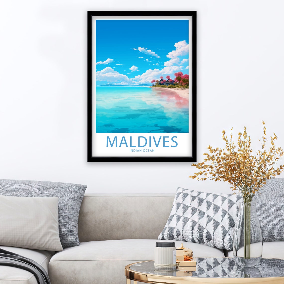 Maldives Indian Ocean Turquoise Shoreline Palm Resort Beach Poster - Image 2