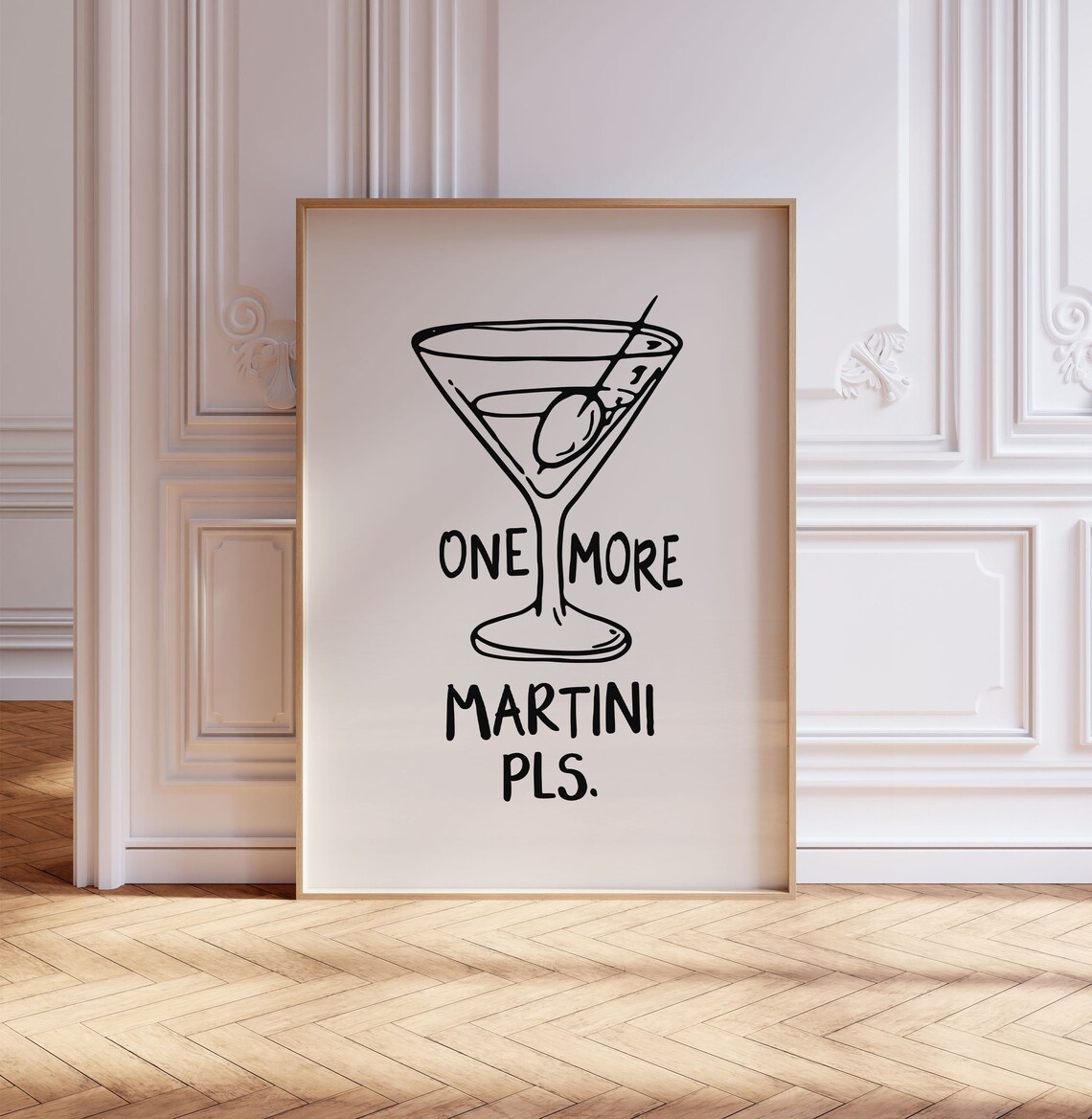 One More Martini Pls Black Minimalist Line Art Cocktail Glass Poster - Image 3
