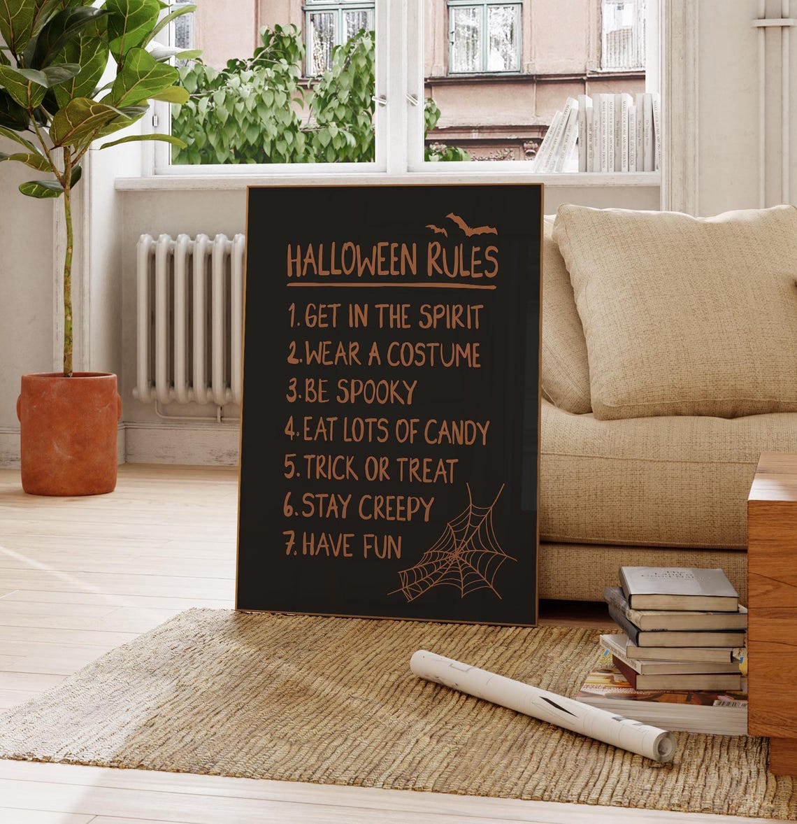 Halloween Rules Seven Fun Rules Black Orange Party Quote Poster - Image 2