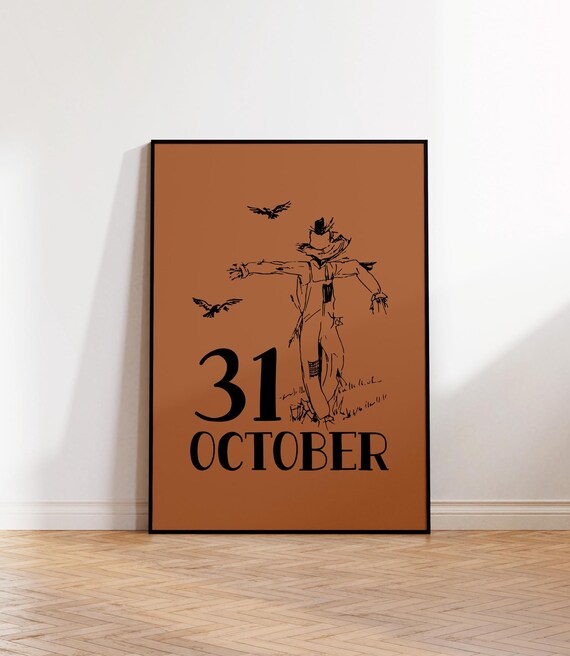 October 31 Halloween Sign Orange Halloween Scarecrow Poster Print Spooky Season Wall Art Cute Halloween Decor Halloween Prints