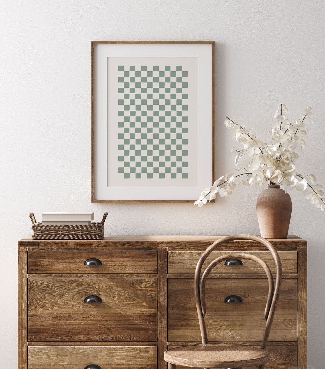 Sage Green Checkered Poster, Groovy Bar Cart Art - Image 2