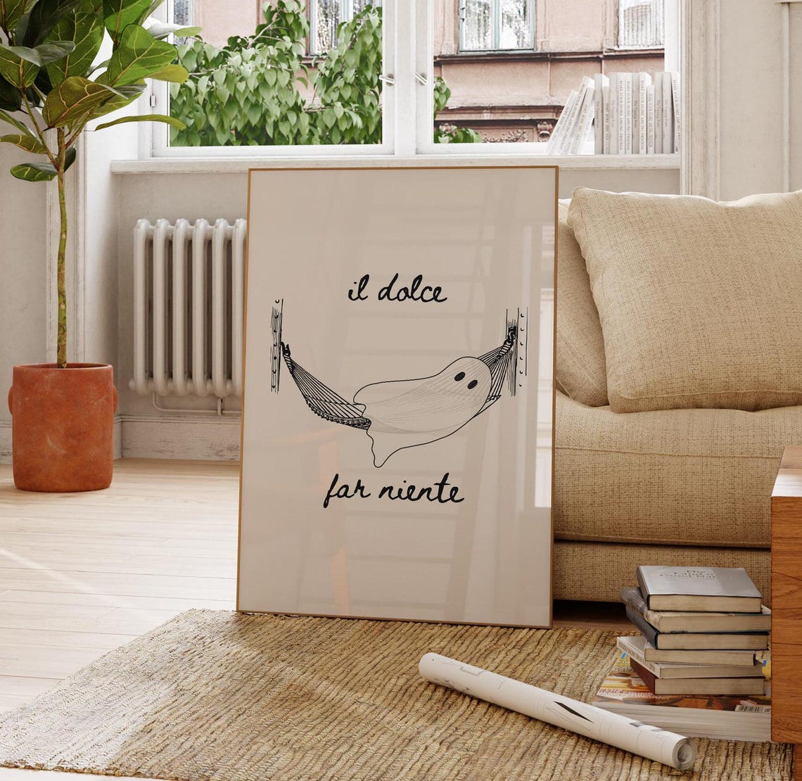Il Dolce Far Niente Relaxing Ghost Hammock Italian Halloween Poster - Image 2