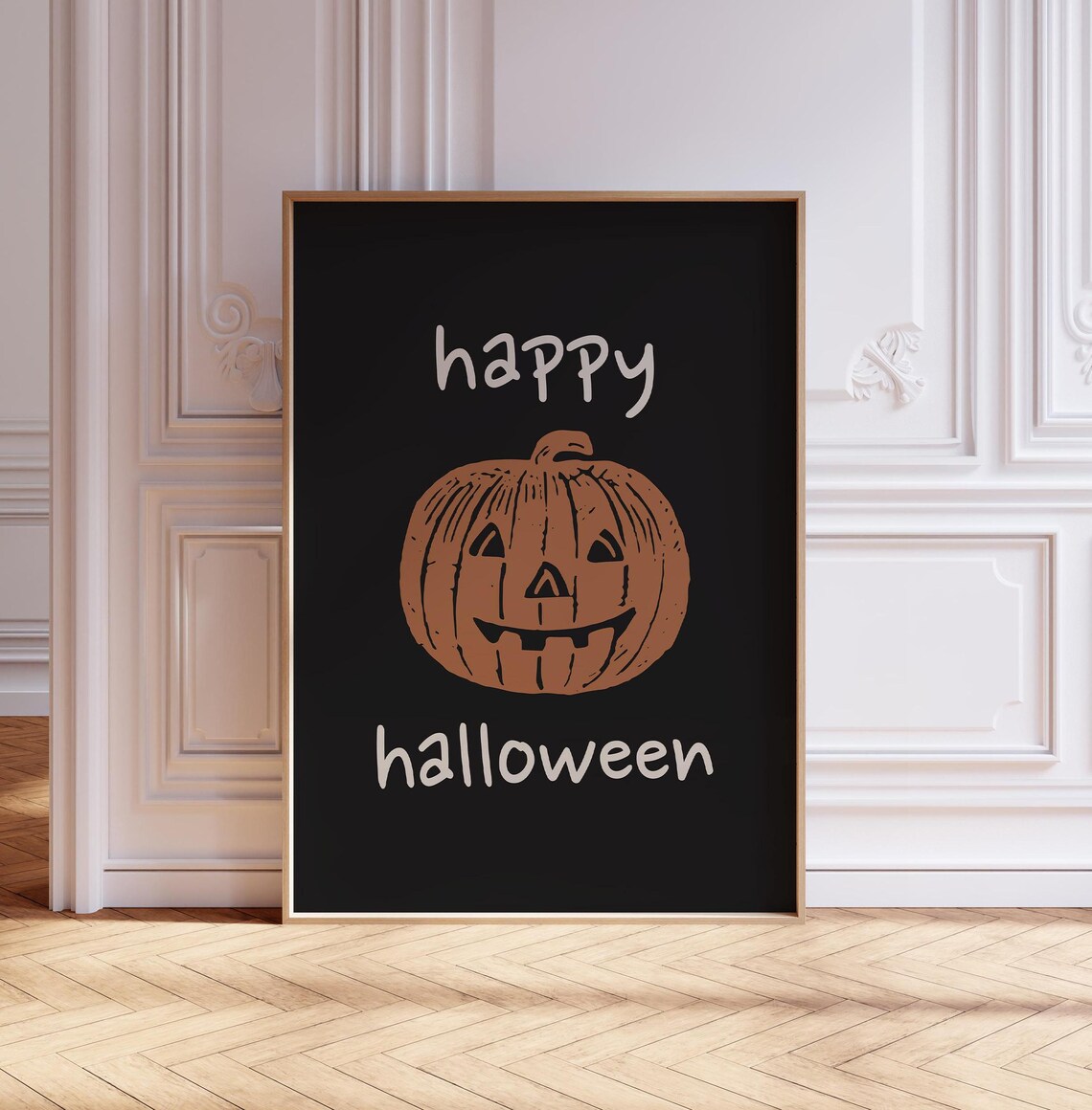 Happy Halloween Orange Pumpkin Face Black Party Quote Poster - Image 3