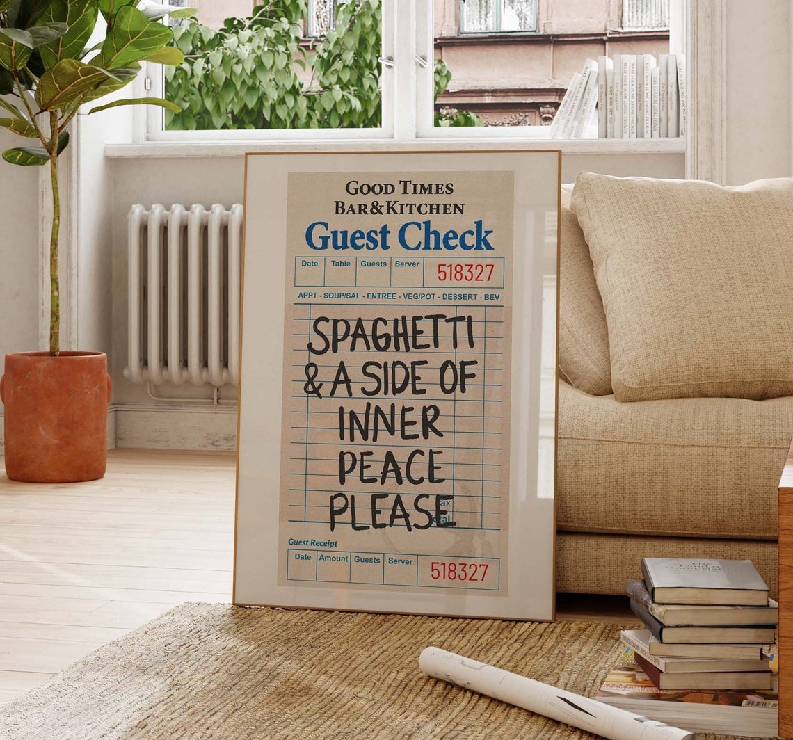 Spaghetti And Inner Peace Guest Check Funny Kitchen Quote Art Poster - Image 3