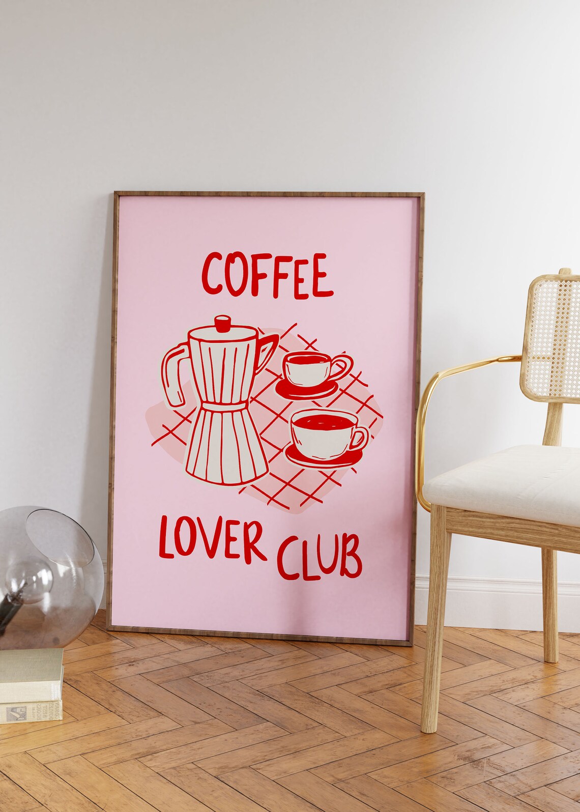 Coffee Lover Club Retro Pink Kitchen Poster with Moka Pot Art - Image 2