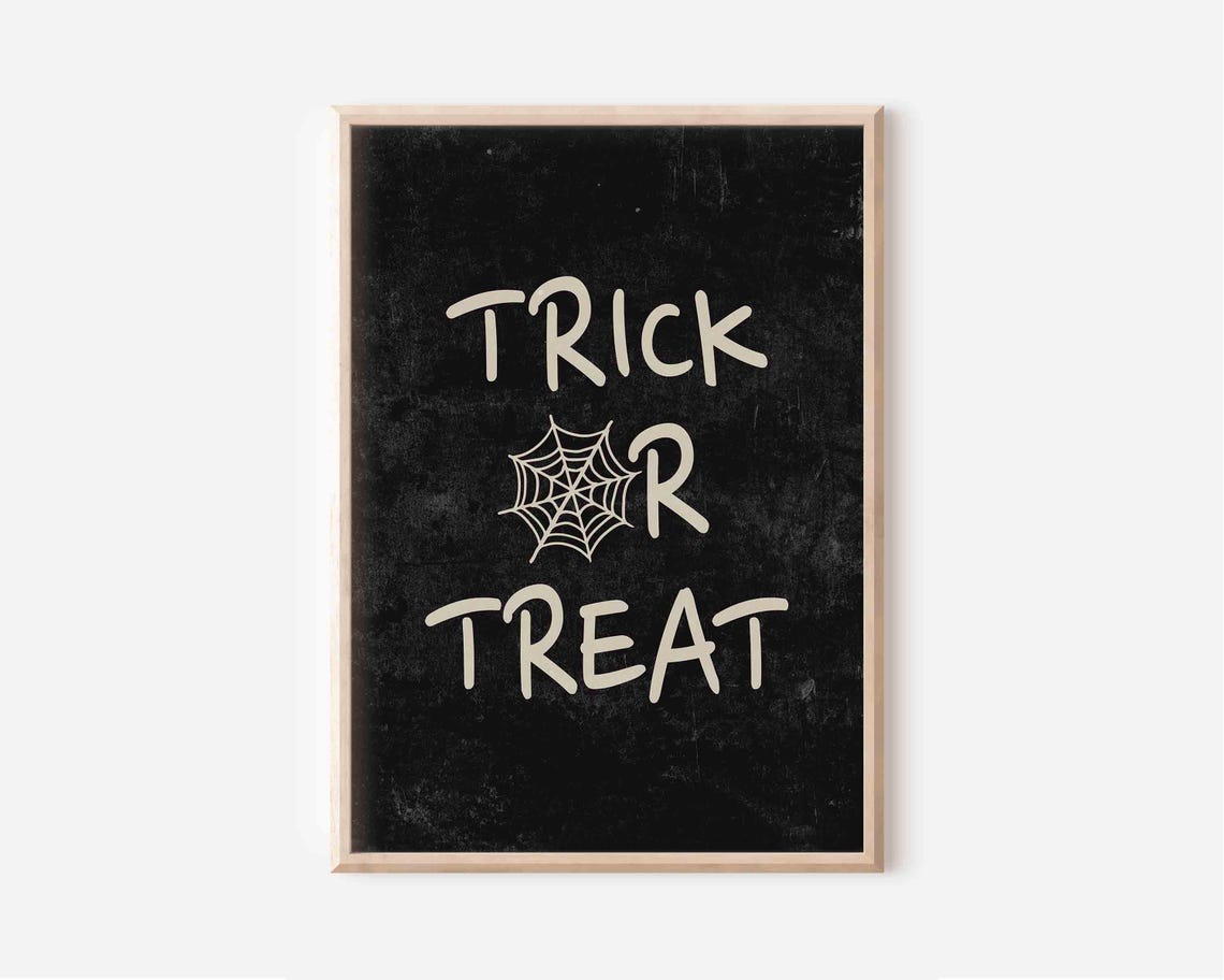Black Trick Or Treat Spooky Halloween Spider Web Minimalist Poster - Image 3