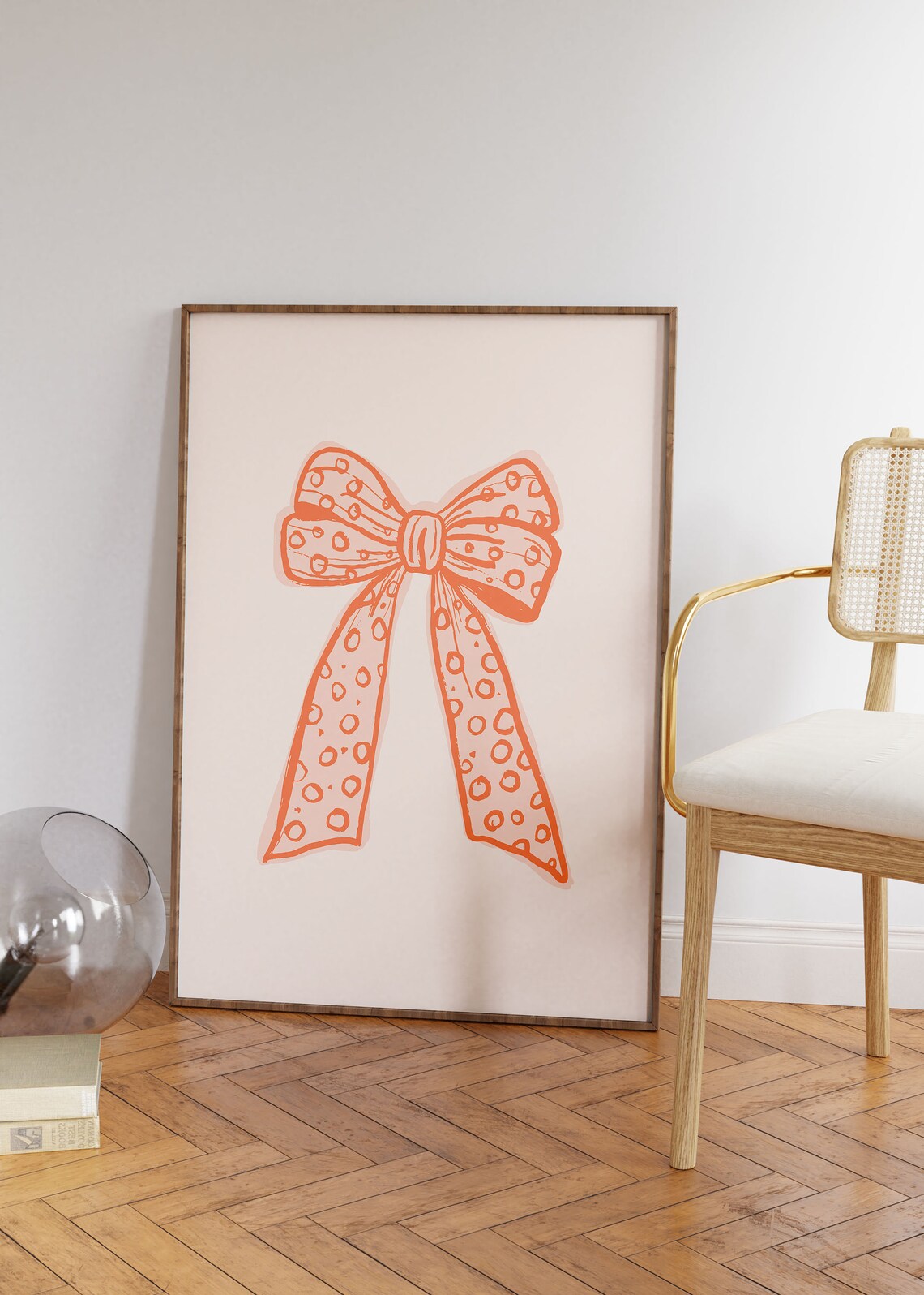 Coral Polka Dot Ribbon Bow Coquette Aesthetic Girly Wall Poster