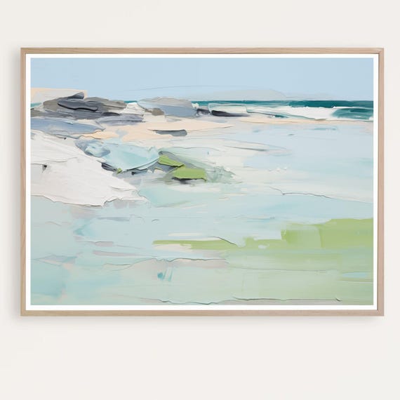 Ocean Painting Abstract Coastal Wall Art Modern Seascape Blue Decor Beach Printdigital