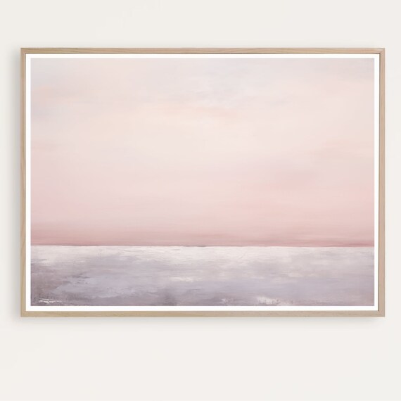 Soft Pink and Grey Minimalist Seascape Coastal Calm Wall Art
