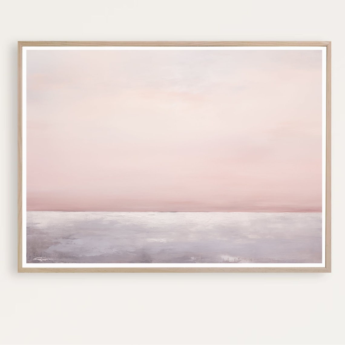 Soft Pink and Grey Minimalist Seascape Coastal Calm Wall Art