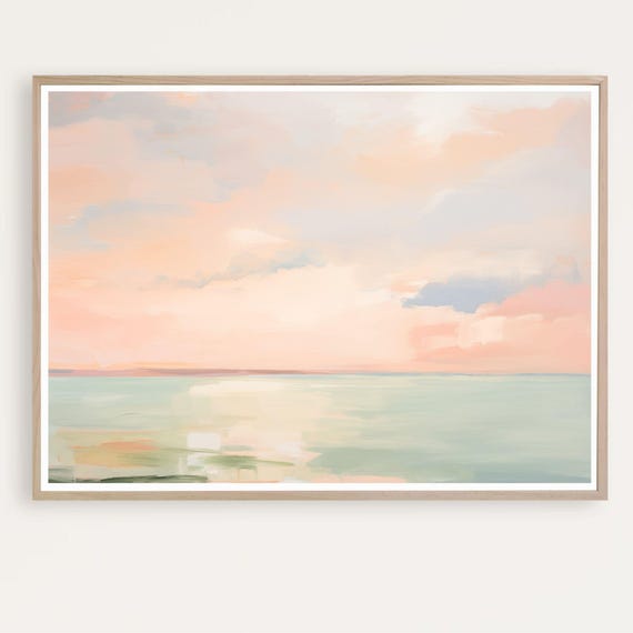 Pastel Sunset Art Print Pink Painting Abstract Coastal Landscape Ocean Seascape