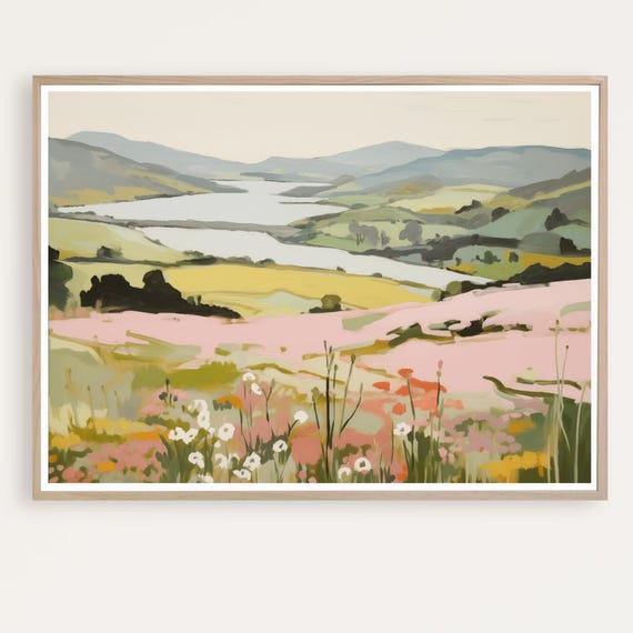 English Countryside Watercolor Landscape Art Print