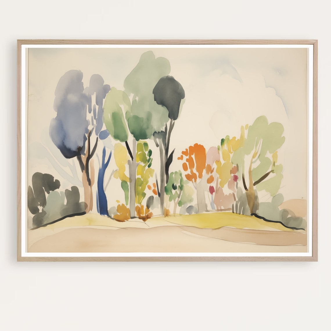 Abstract Watercolor Trees in Muted Pastels Landscape Wall Art