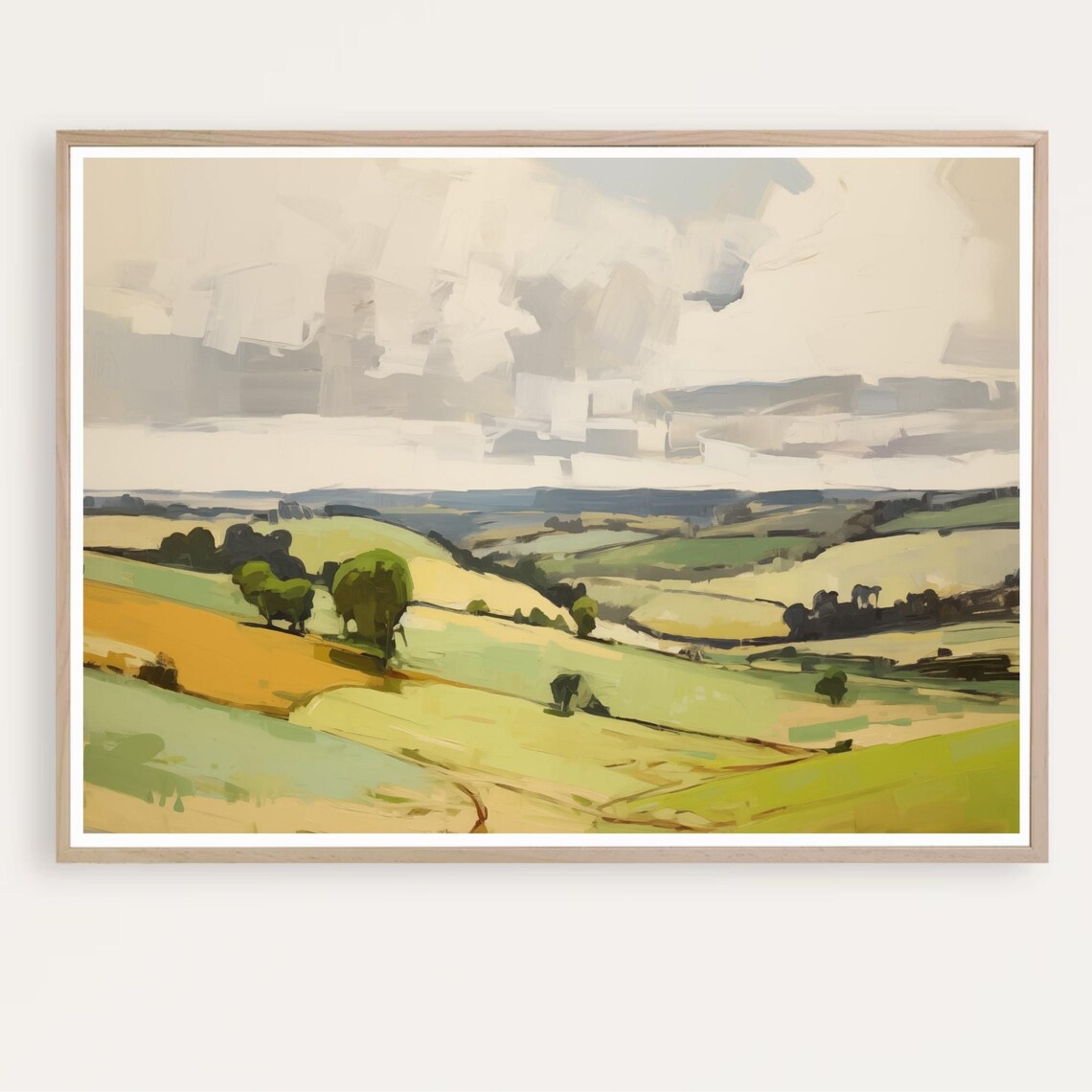 Abstract Landscape Print, English Countryside Rolling Hills