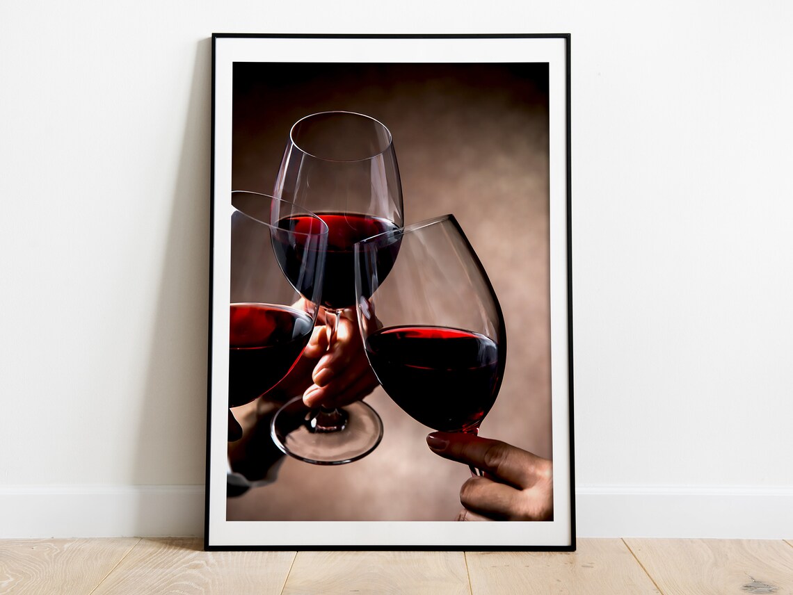 Red Wine Glasses Clinking in a Toast Colorful Kitchen Bar Poster - Image 3
