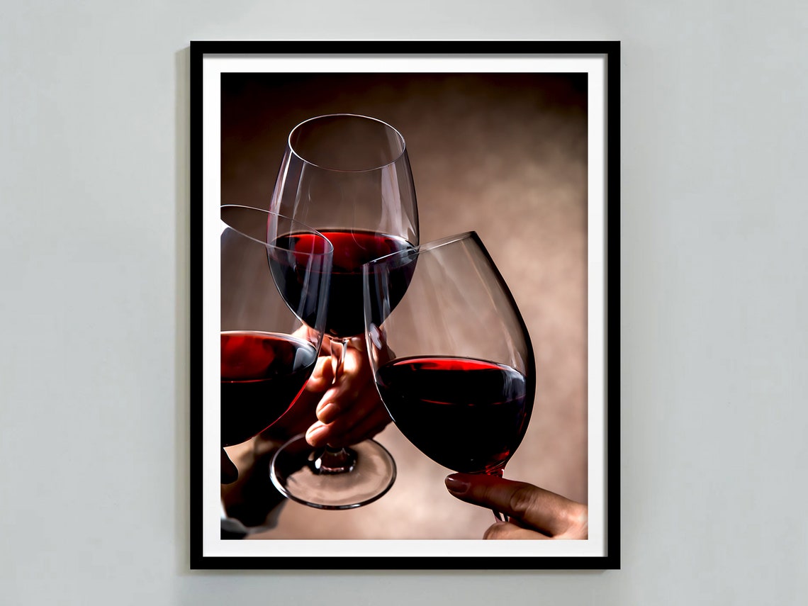 Red Wine Glasses Clinking in a Toast Colorful Kitchen Bar Poster
