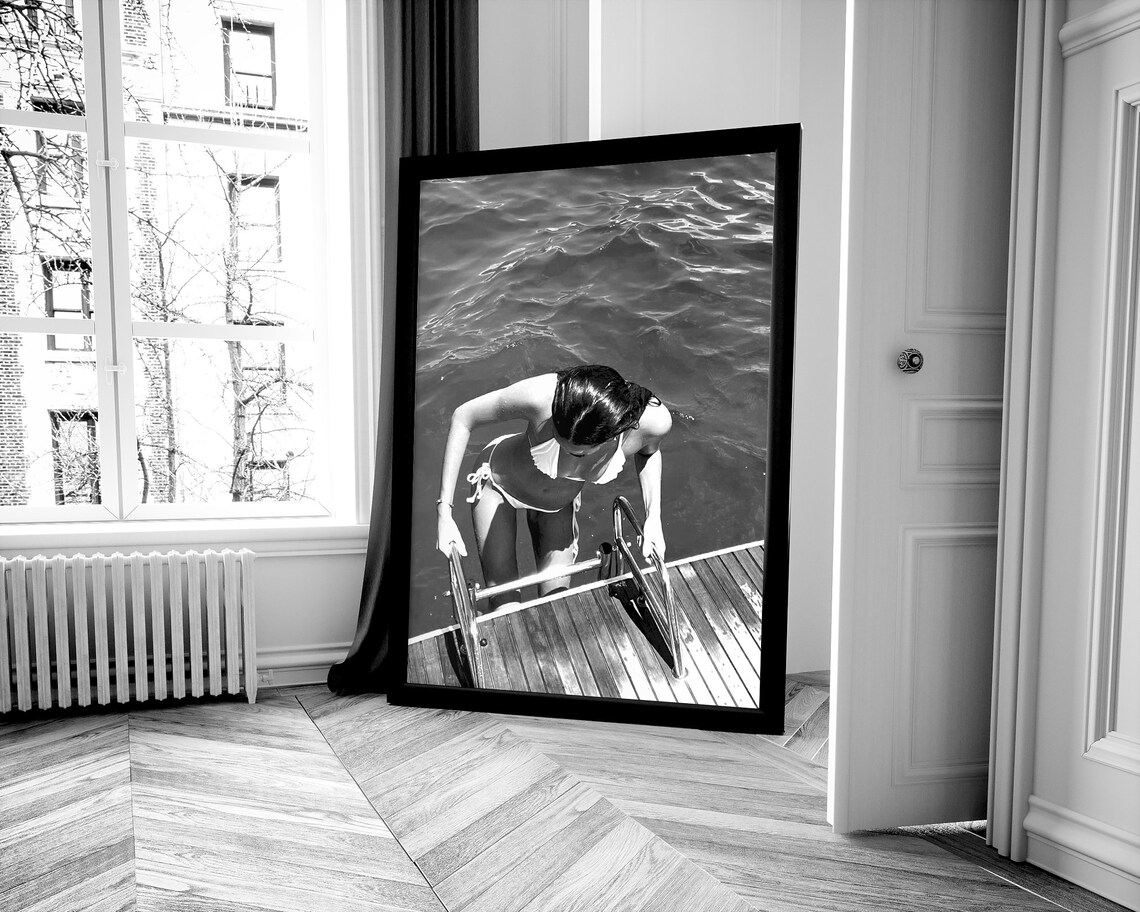 Woman in Bikini Climbing Boat Ladder From the Water Photo Poster - Image 2
