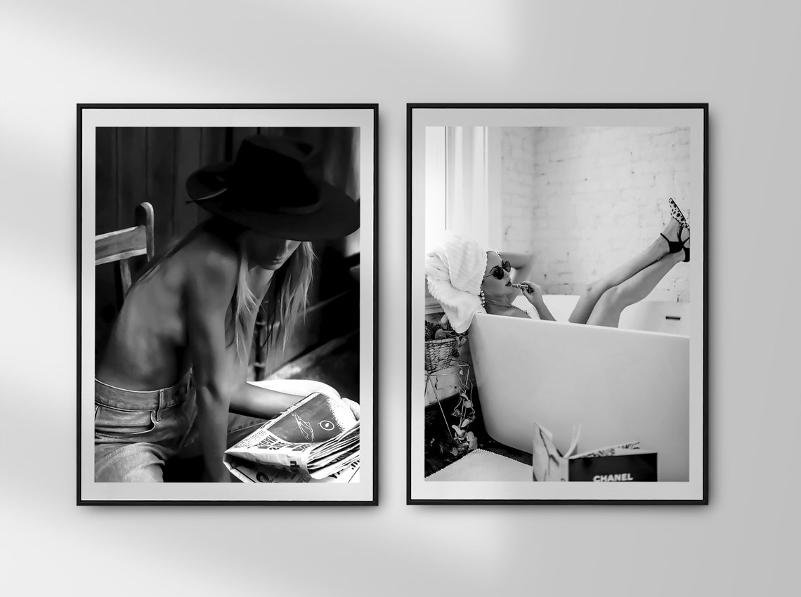 Desert Cowgirl Reading Newspaper Print Summer Poster Black And White Fashion Photography Prints Cowgirl Bathroom Decor - Image 4