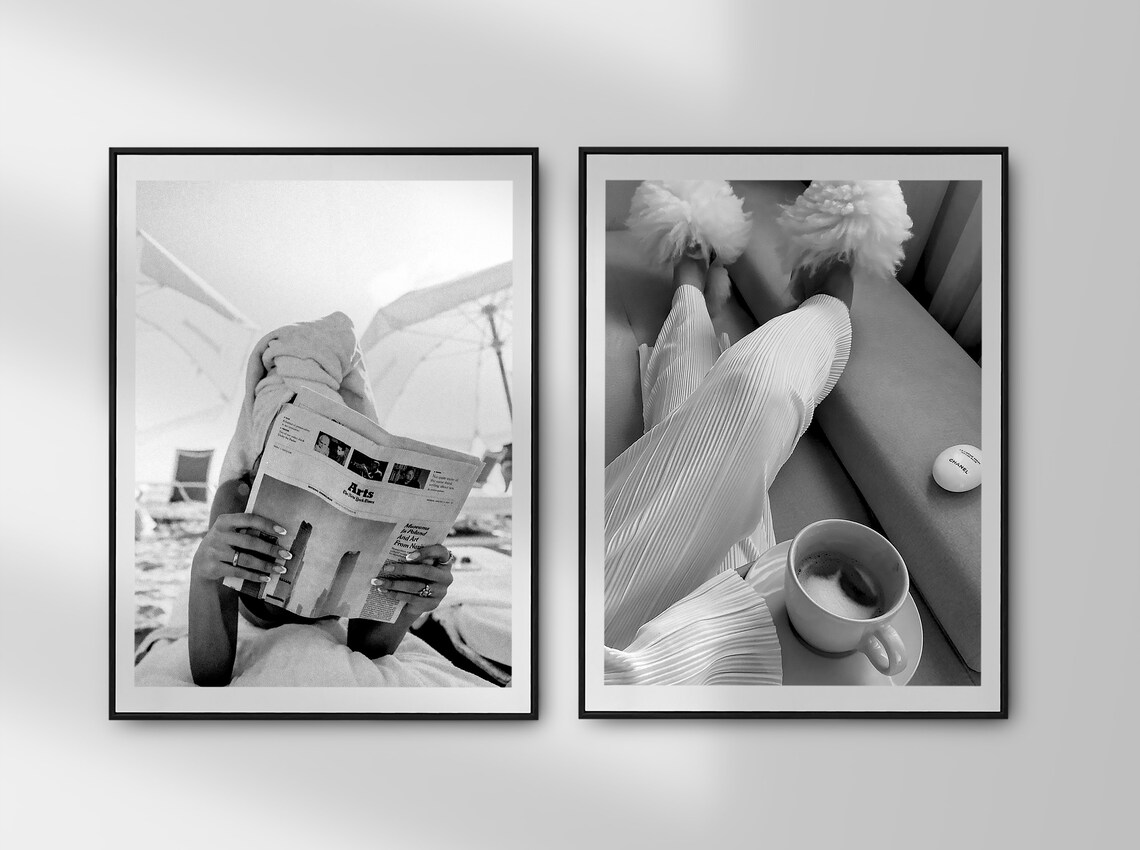 Woman Reading Newspaper Print Luxury Fashion Poster Black And White Girls Bathroom Wall Art Y2k Hypebeast Room Decor - Image 3