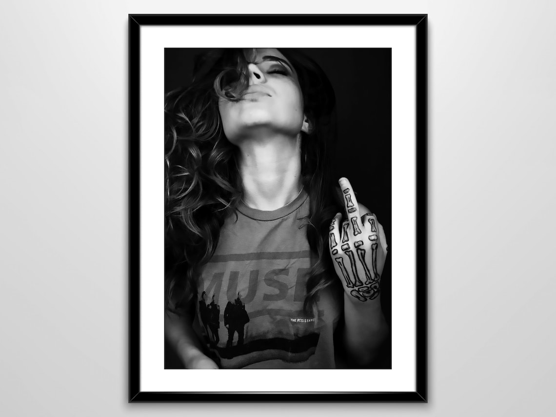 Woman With Skeleton Hand Tattoo Middle Finger Muse Band Poster - Image 3