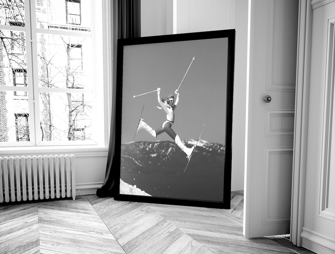 Vintage Woman Ski Jumper Poster, Ski Lodge Decor - Image 4