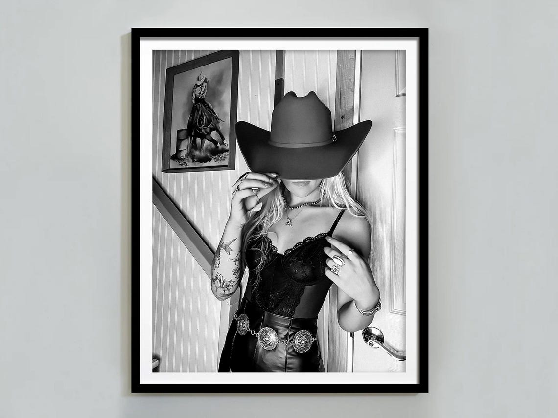 Wild West Cowgirl Print Black And White Western Wall Art Fashion Photography Southwestern Wall Decor Girls Room Print