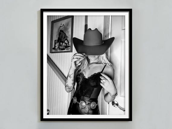 Wild West Cowgirl Print Black And White Western Wall Art Fashion Photography Southwestern Wall Decor Girls Room Print