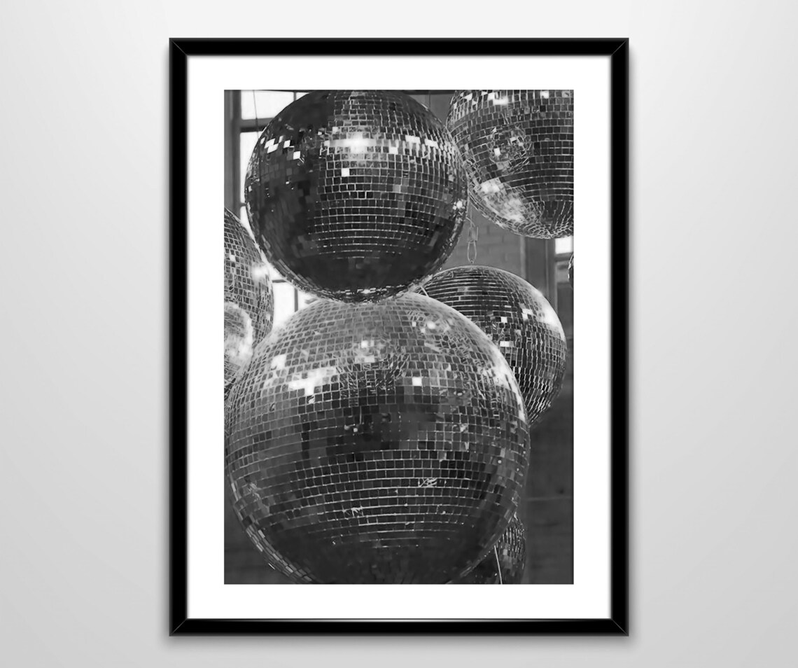 Disco Balls Black White Hanging Mirror Balls Party Photo Poster - Image 4