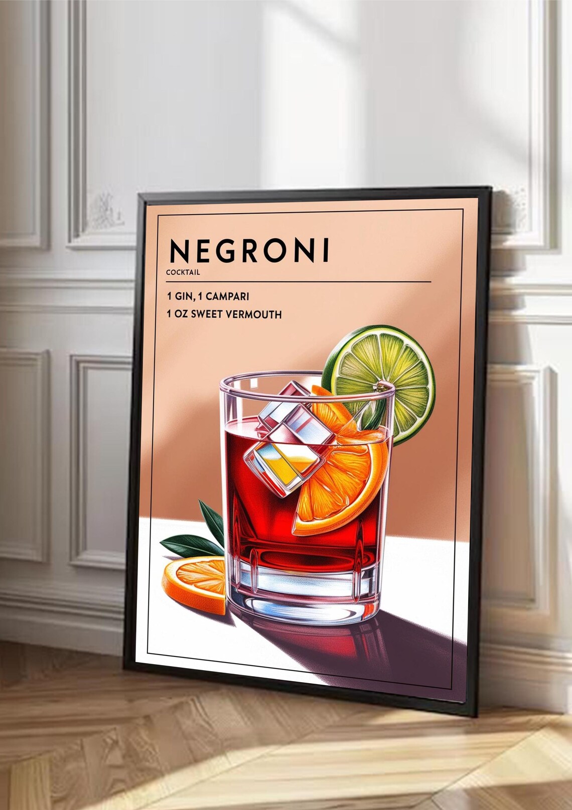Negroni Cocktail Recipe Art Print, Modern Style - Image 3