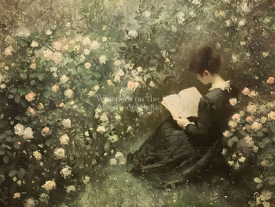 Reading In The Rose Garden Art Print, Victorian Decor - Image 5