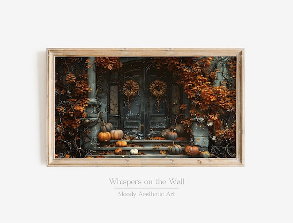 Gothic Fall Frame Tv Art Halloween Decor Moody Pumpkin Painting Autumn Instant Decor Dark Frame Tv Art Spooky Wall Art