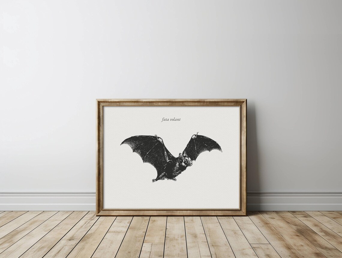 Vintage Bat Print Halloween Decor Dark Academia Wall Art Moody Library Art Gothic Wall Art - Image 2