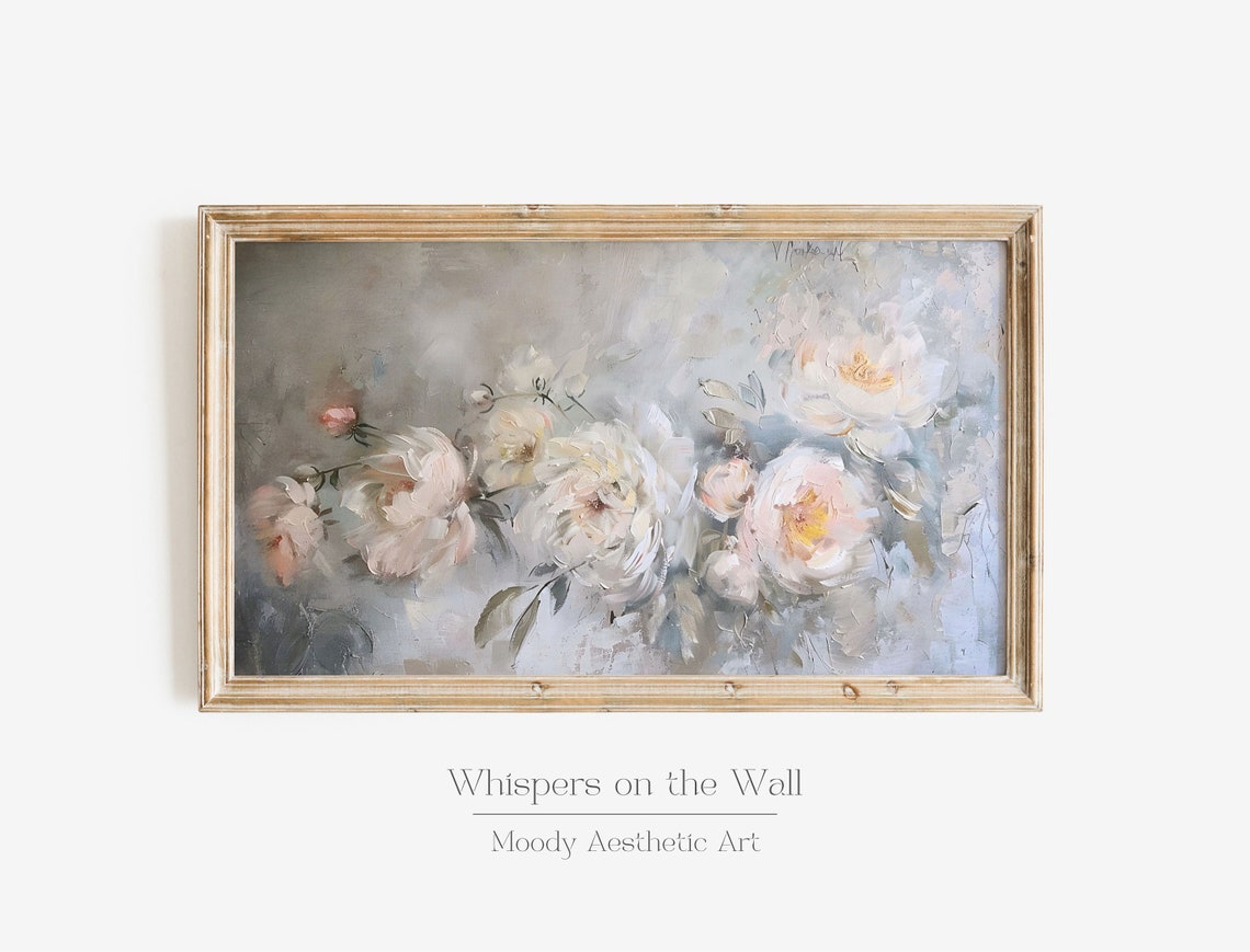 Blush Pink Roses Impressionistic Floral Painting Vintage Style Poster
