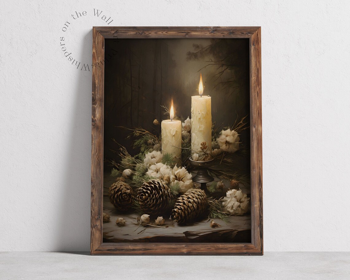 Moody Christmas Pinecone Still Life Art Print - Image 2