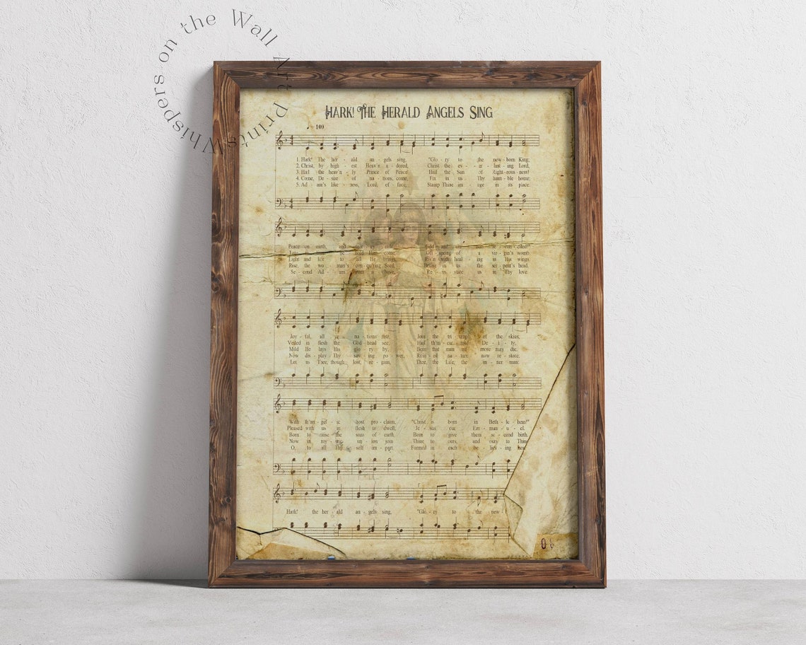 Hark the Herald Angels Sing Vintage Sheet Music Christmas Carol Poster
