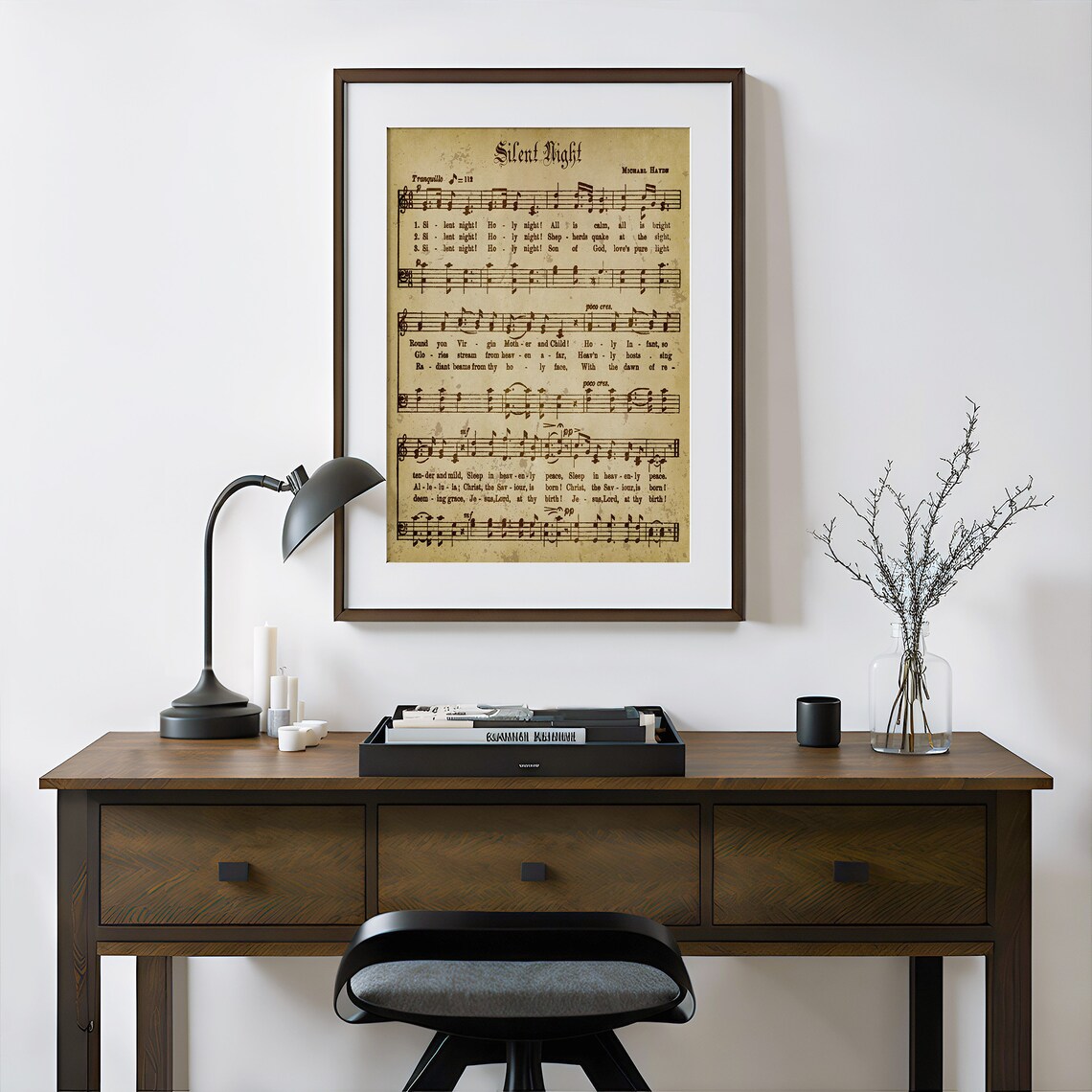 Vintage Silent Night Christmas Art Print, Holiday Decor