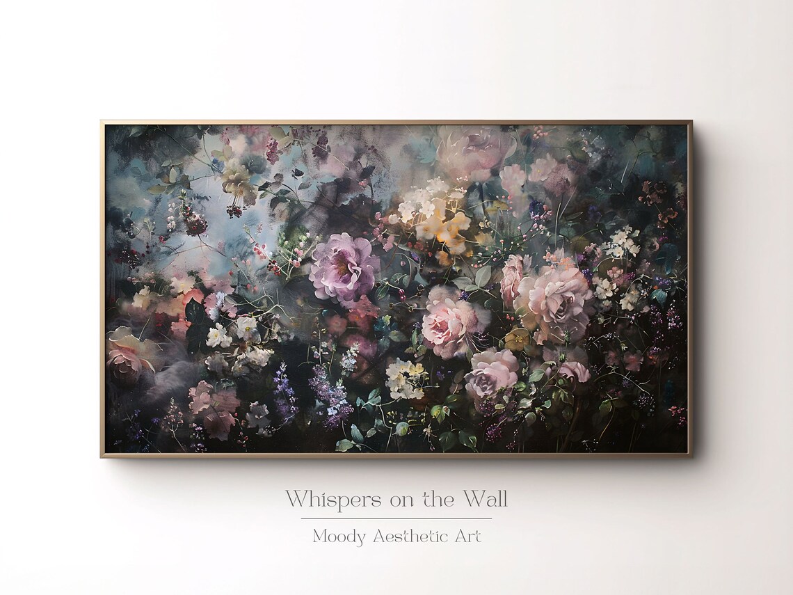Lush Dark Floral Painting With Pink Peonies And Roses Moody Botanical Poster - Image 4