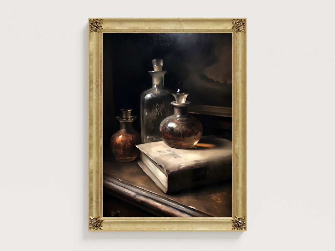 Old Bottles Moody Antique Perfume Bottle Art Print - Image 2
