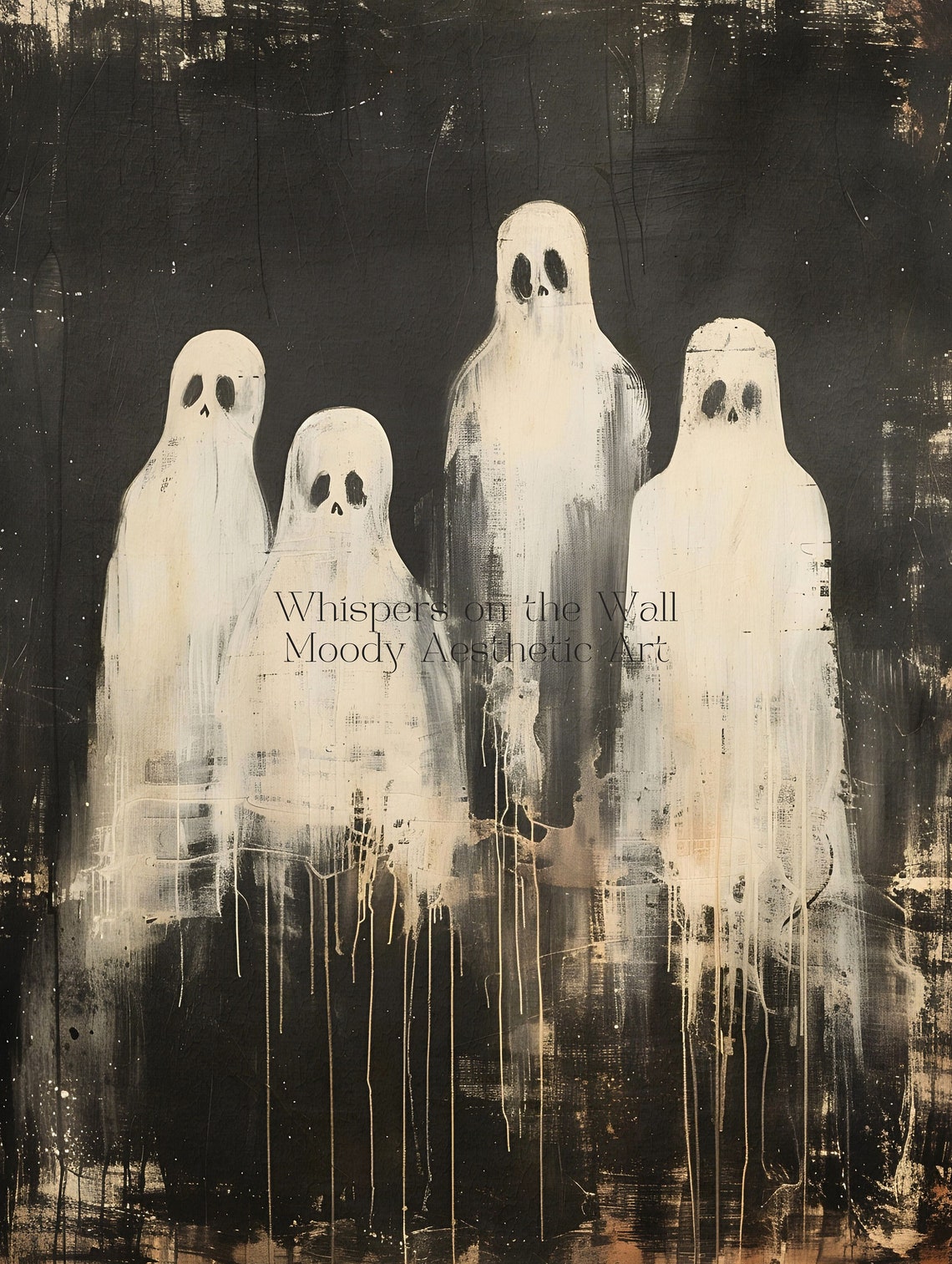 Group of Four Spooky Ghosts in Dark Dripping Vintage Painting Poster - Image 5