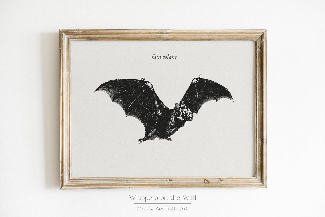 Vintage Bat Print Halloween Decor Dark Academia Wall Art Moody Library Art Gothic Wall Art