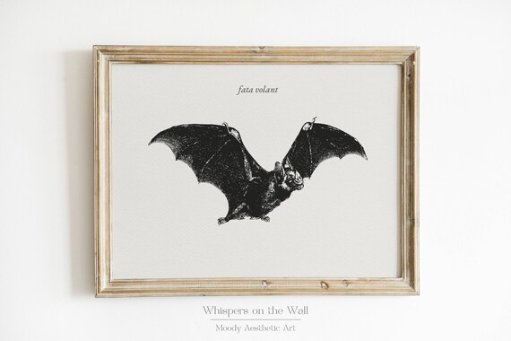Vintage Bat Print Halloween Decor Dark Academia Wall Art Moody Library Art Gothic Wall Art