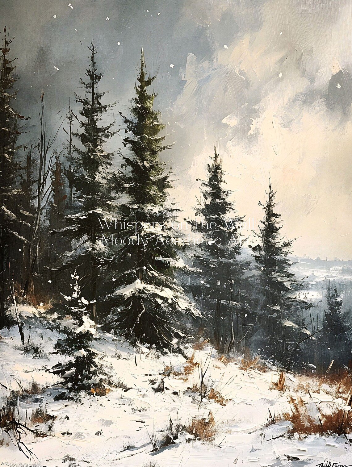 Rustic Forest Art Print Winter Pine Tree Wall Art Winter Landscape Art Moody Farmhouse Decor - Image 5