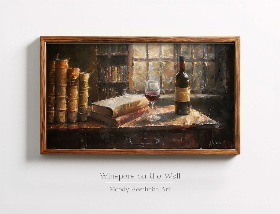 Dark Academia Wine and Books Vintage Library Painting Poster - Image 3