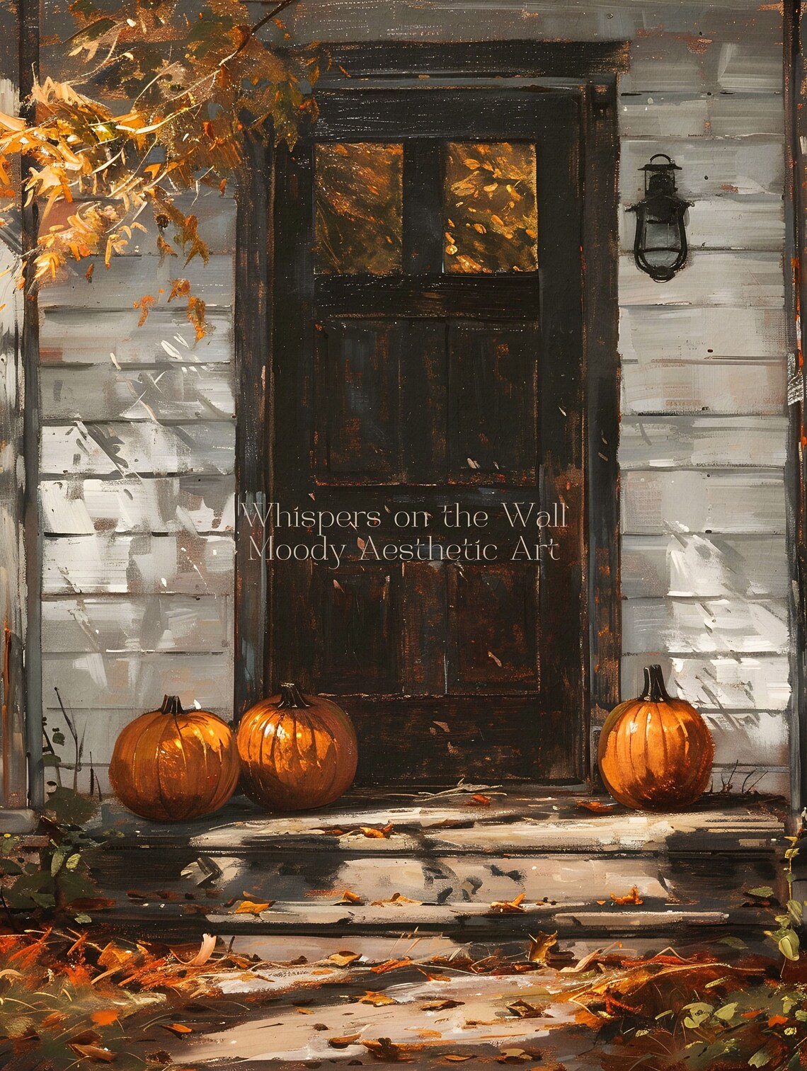 Pumpkins by Front Door Autumn Farmhouse Oil Painting Fall Poster - Image 5