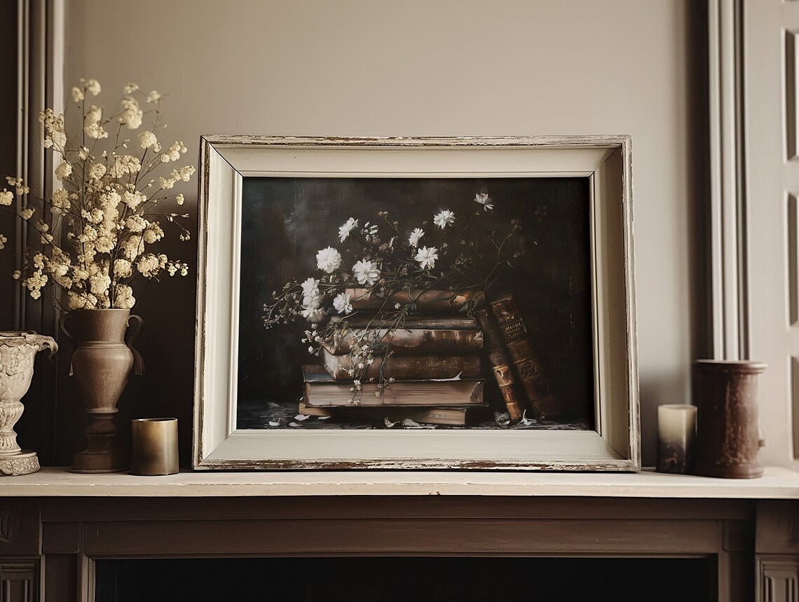 Rustic Book Stack Art Print, Moody Dark Academia - Image 6