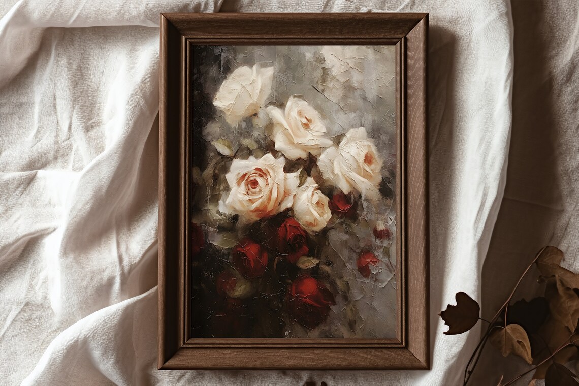 Floral Impasto Roses Art Print, Moody Botanical - Image 2