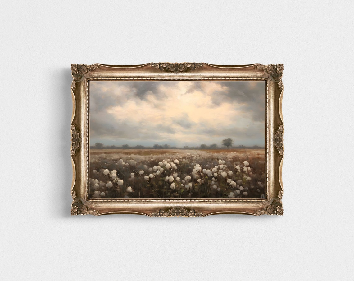 Country Cotton Field Landscape with Cloudy Sky Farmhouse Poster - Image 6
